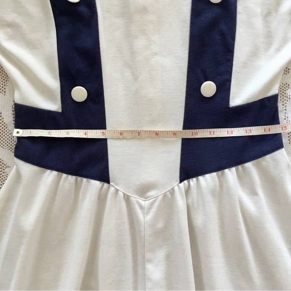 Vintage wool blend Tradition Sears cream and navy blue batwing midi dress size 8 - Picture 3 of 16
